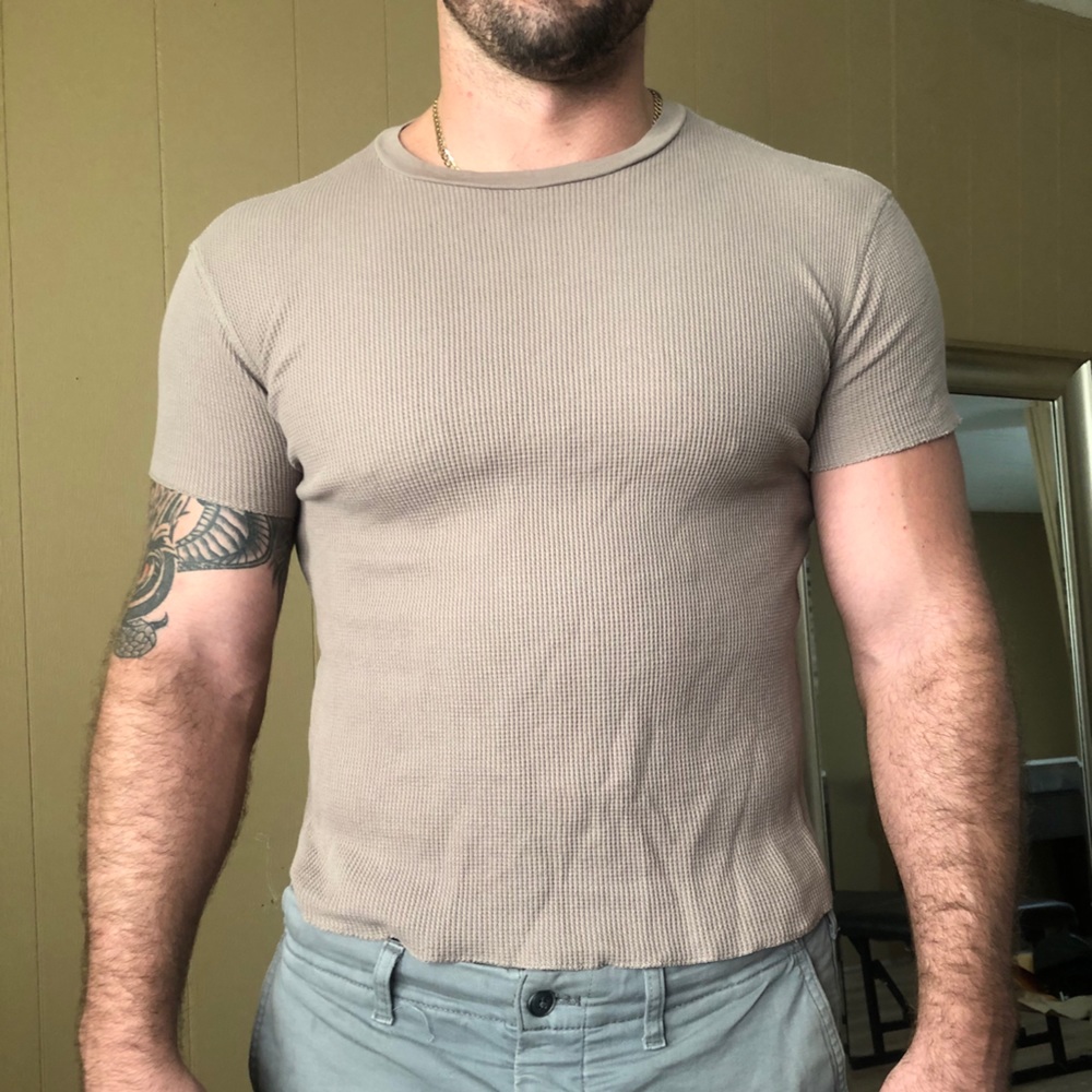 Zara Tan Mens t-shirt. Waffle pattern. NWOT